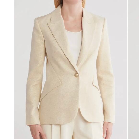 L'agence Chamberlain Blazer ecru gold size 12 jacket linen cotton WS